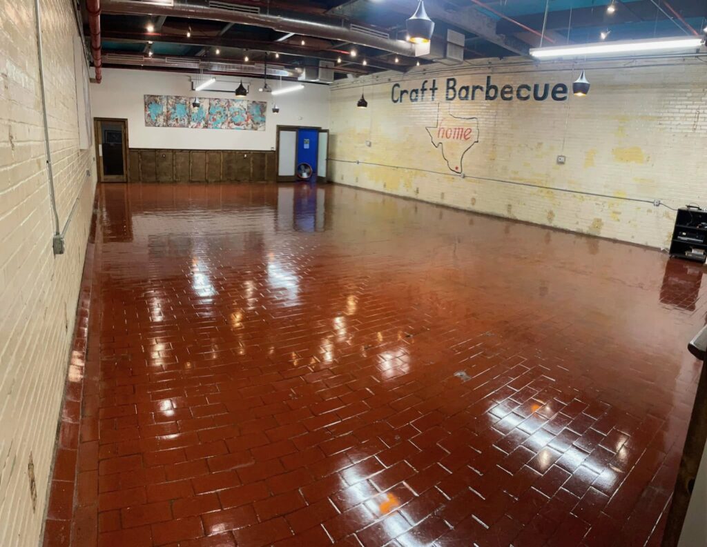 Restaurant quarry tile floor after deep cleaning
